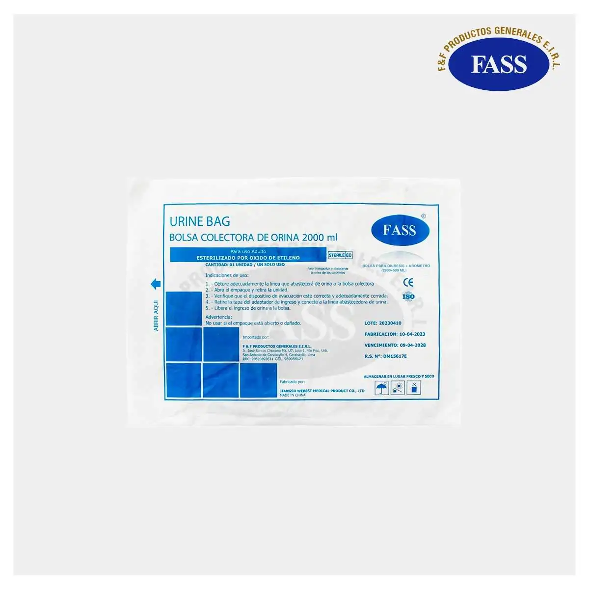BOLSA COLECTORA DE ORINA x 2L CON DIURESIS UROMETRO