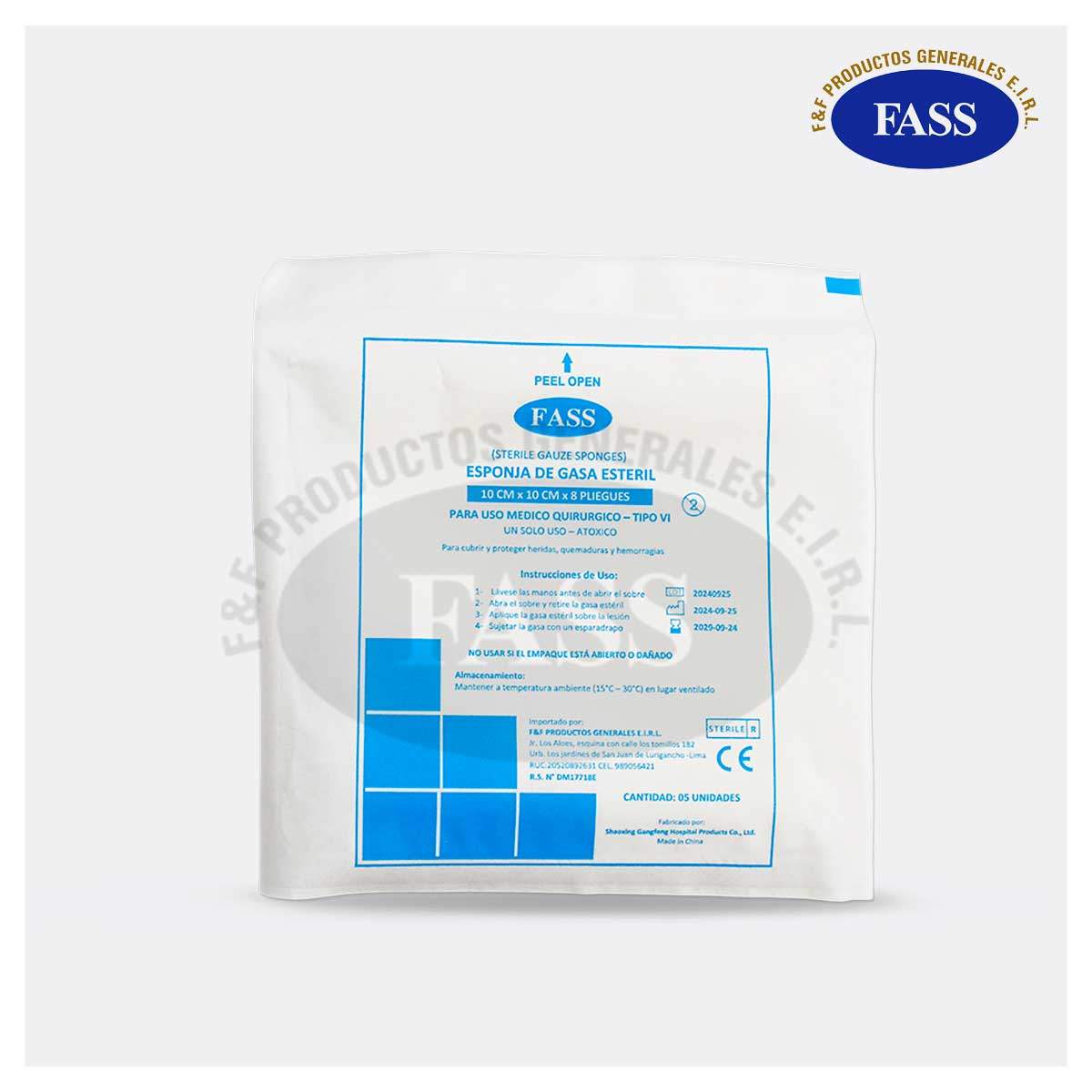 GASA FRACCIONADA ESTERIL 10 CM x 10CM x 8 PLIEGUES X 5 UNIDADES
